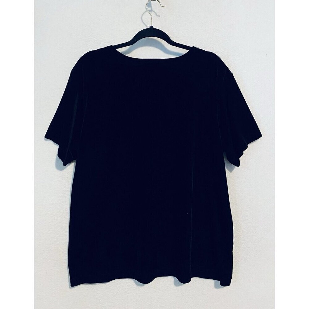 Quacker Factory Top Womens 1X Black Velvet Sparkle Rhinestone Short Sleeve - Picture 3 of 6